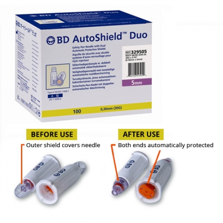 Autoshield Duo Pen Needles 30G x 5mm 3 Boxes of 100